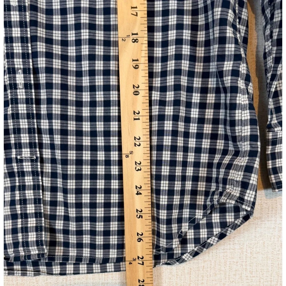 Banana Republic Soft Wash Mens XS Navy White Plaid Cotton Button Down Shirt Prep
